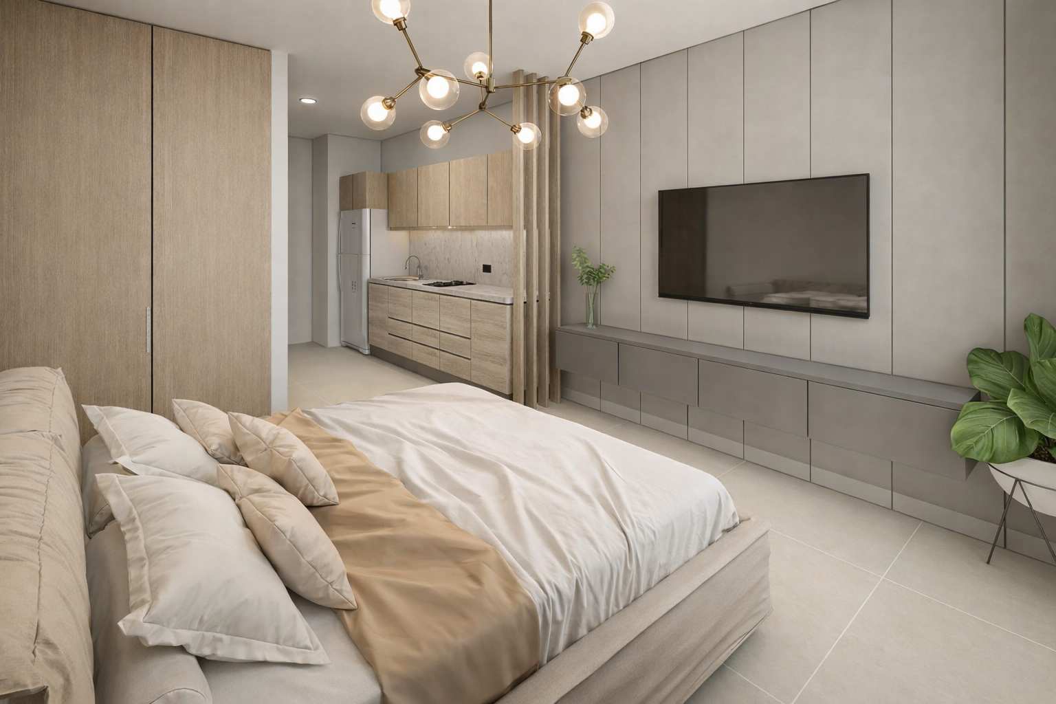 Interior tipo estudio Arena Apartasuites